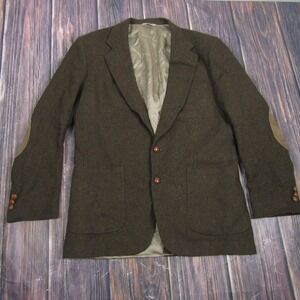 Hunt Valley Sport Coat Mens 42L Brown Wool Tweed Suede Elbow Patches Blazer USA